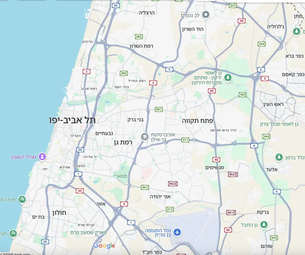 מפת אזור השירות של מנעולן בדרך - מרכז הארץ